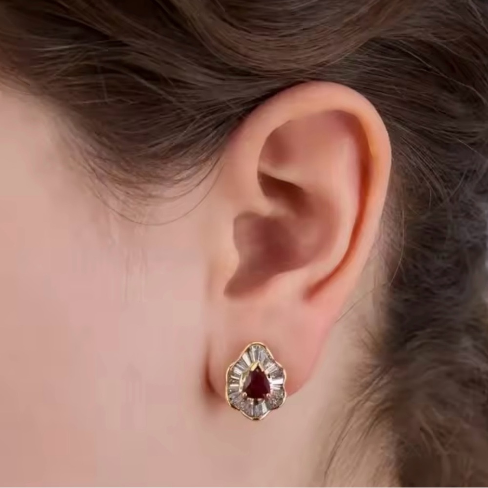 14k Pear Cut Ruby Earrings - Picture 3 of 16